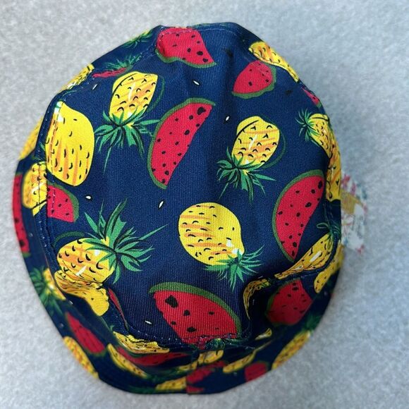 NWT Tropical Beach Bucket Sun Hat Navy Red Yellow Watermelon Pineapple One Size - Picture 5 of 8
